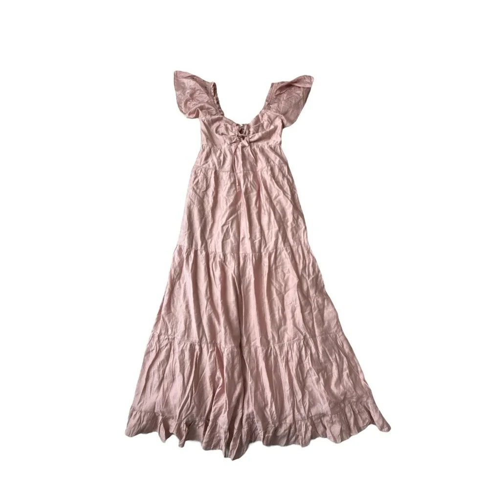 NWT BALTIC BORN Agatha Maxi Dress Womens Small Mauve Tie Front Smocked Tiered - Picture 3 of 6